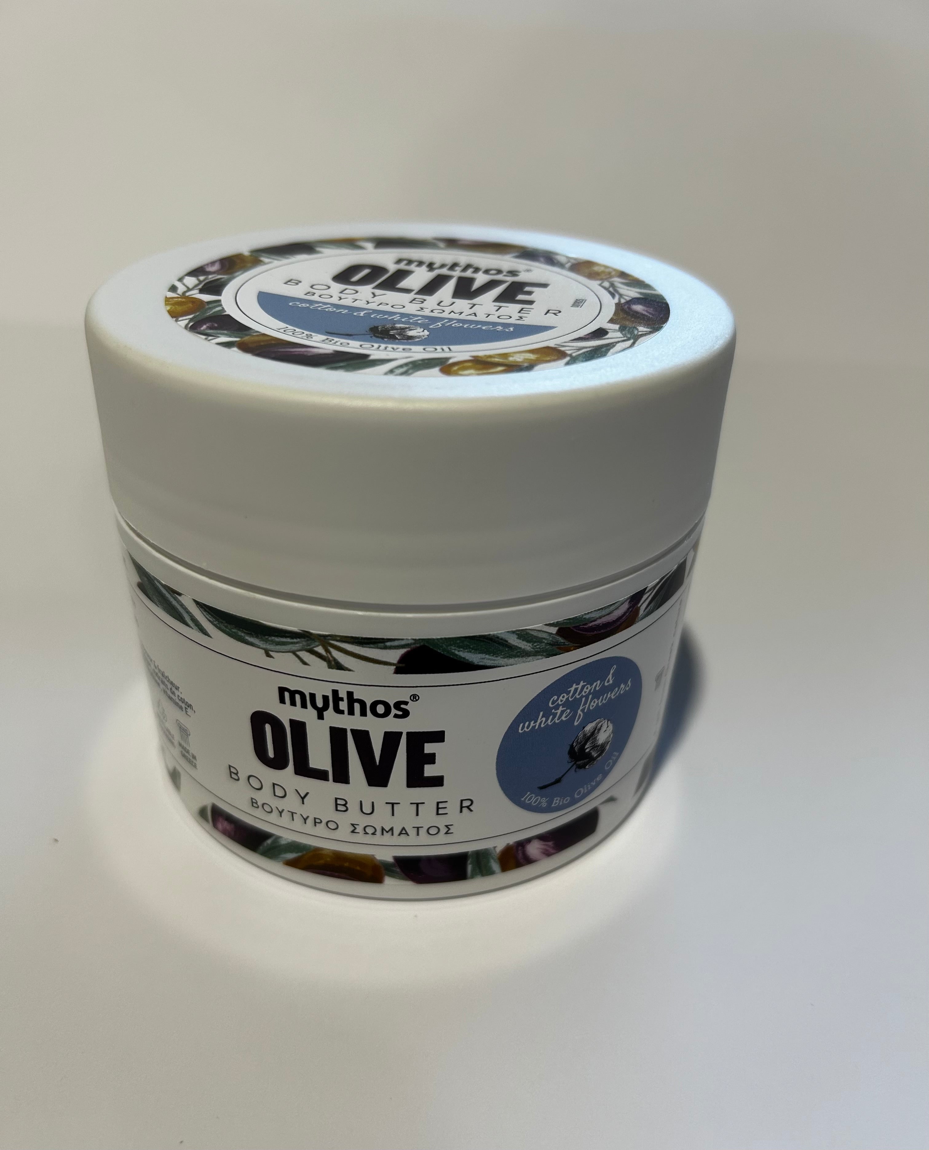 mythos olive body butter cotton & white flowers