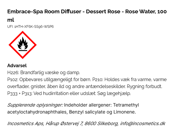 Embrace-Spa Room Diffuser - Dessert Rose - Rose Water - 100 ml