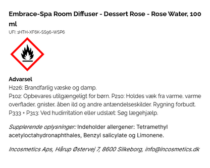 Embrace-Spa Room Diffuser - Dessert Rose - Rose Water - 100 ml