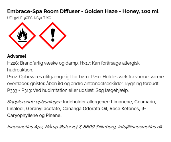 Embrace-Spa Room Diffuser - Golden Haze - Honey - 100 ml