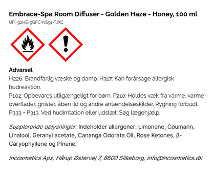Embrace-Spa Room Diffuser - Golden Haze - Honey - 100 ml
